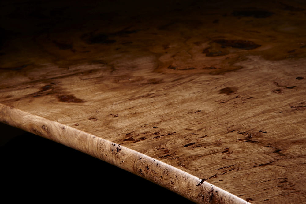 Edge detail solid burr oak table
